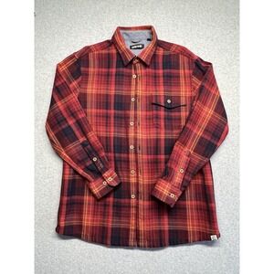 Solaris Men's Large Heavy Flannel Shacket‎ Long Sleeve Plaid Button Down Red Pkt